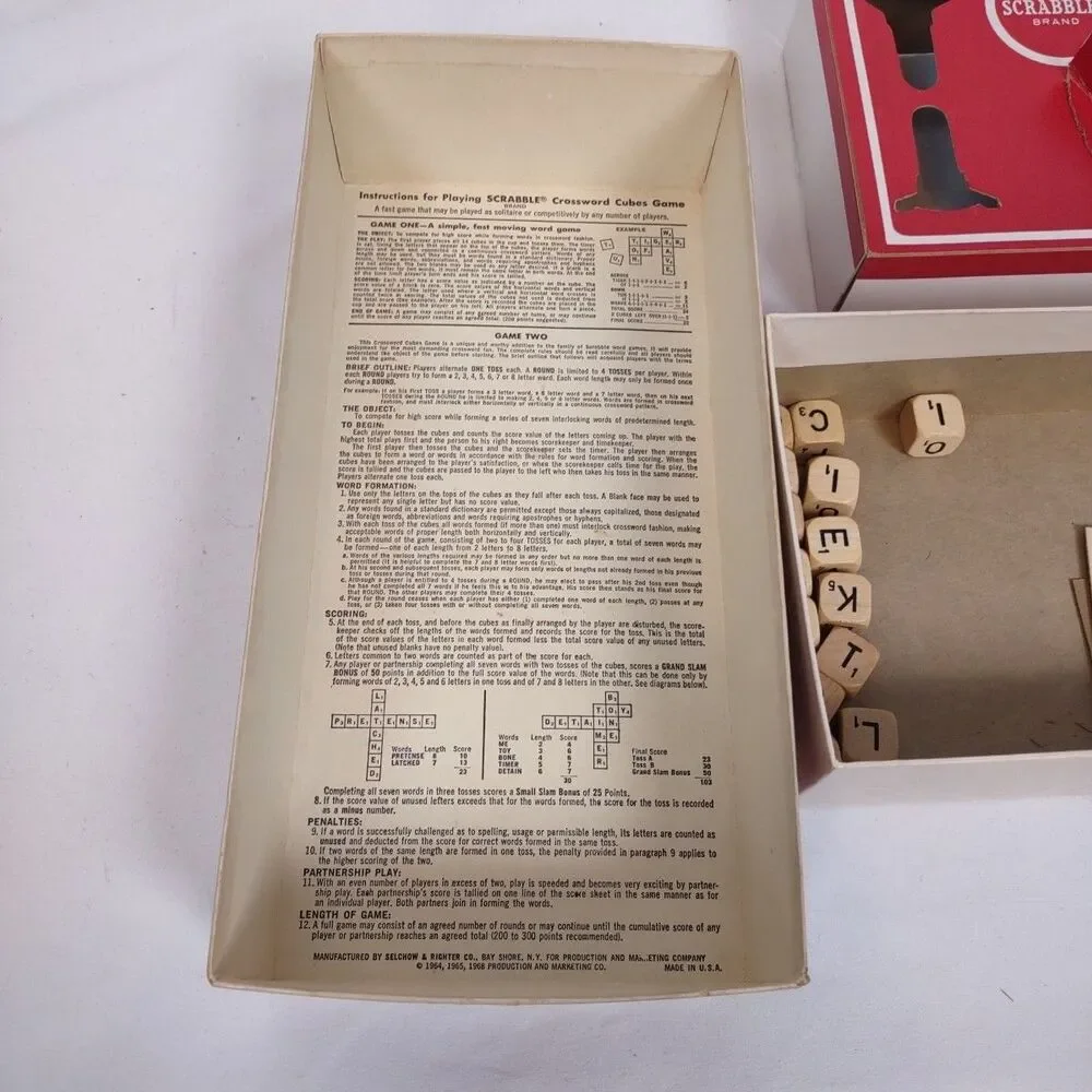 Scrabble Crossword Cubes Game - Wooden Letters - Complete - Vintage 1964